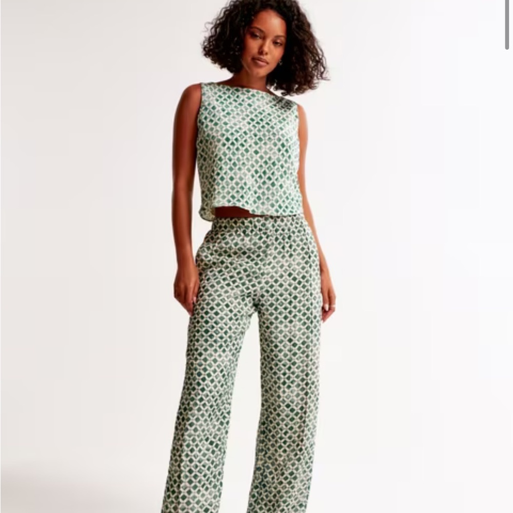 Abercrombie & Fitch Green Patterned Wide Leg Jumpsuit